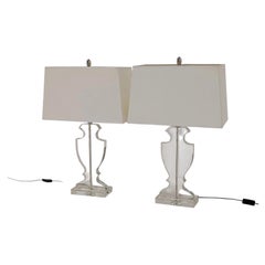 Pair of Andrew Martin Faraday Table Lamps in Clear Acrylic with Linen Shades