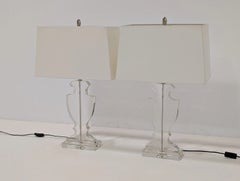 Pair of Andrew Martin Faraday Table Lamps in Clear Acrylic with Linen Shades