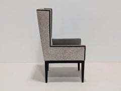 Pair of Custom Contemporary Wingback Armchairs in Grey Velvet Fabric