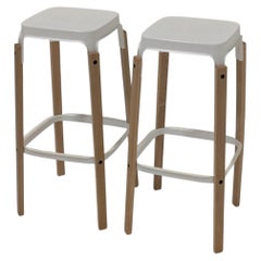 Magis Steelwood Designer Stools in Natural Beech & White
