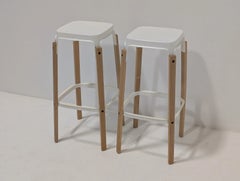 Magis Steelwood Designer Stools in Natural Beech & White