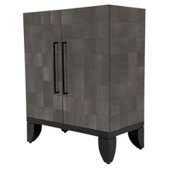 Contemporary Designer Shagreen Leather Cabinet in Grey with Black Wood Base
