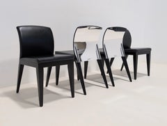 Set of 4x Reflex Angelo Pininfarina Black Leather Dining Chairs with Mirror Back