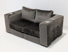 Custom Grey Velvet Designer Loveseat Cinema Media Sofa