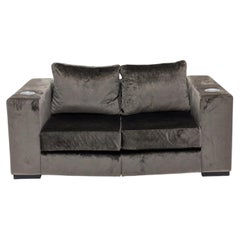 Custom Grey Velvet Designer Loveseat Cinema Media Sofa