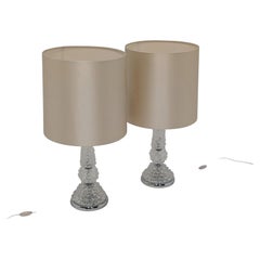 Paire de lampes de table « Porta Romana » en verre de Murano vénitien avec abat-jours en soie