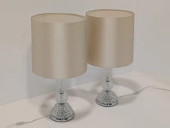 Paire de lampes de table « Porta Romana » en verre de Murano vénitien avec abat-jours en soie