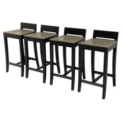 Promemoria Italian Beechwood Stools with Green Reptile-Embossed Leather Seats