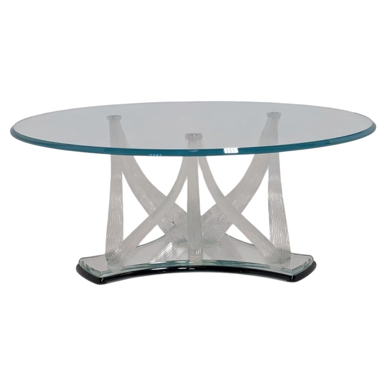 Reflex Angelo Designer Murano Glass Coffee Table with Ribbed Glass Base For Sale