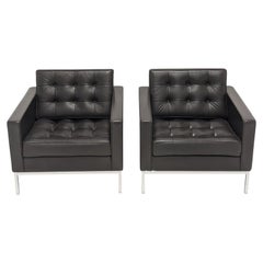 Fauteuils en cuir et acajou « Florence Knoll Sabrina » signés KnollStudio