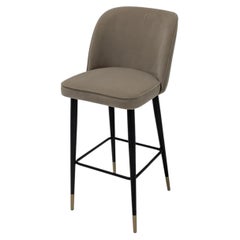 Liang & E Jersey Velvet Bar Stool in Mushroom Beige with Gold Detail