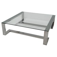 Contemporary Square Designer Glass Coffee Table in Chrome