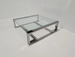 Contemporary Square Designer Glass Coffee Table in Chrome