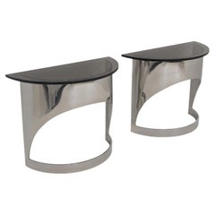 Paul M. Jones Demi Lune Designer Console Tables in Black and Silver