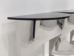 Paul M. Jones Demi Lune Designer Console Tables in Black and Silver