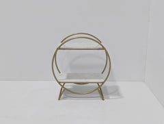 Nirav Round Gold Drinks Shelving Unit with White Marble Shelves