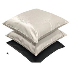 Pair of Frette Silk Embroidered Decorative White Luxury Cushions