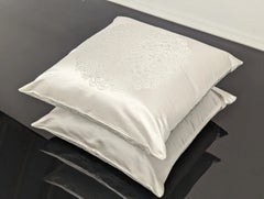 Pair of Frette Silk Embroidered Decorative White Luxury Cushions