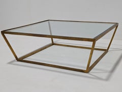 Contemporary Designer Gold Metal & Glass Coffee Table