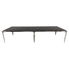 Mesa de comedor de cristal «Visionnaire Camelot» de Cavalli, de 3,5 metros, en cromo y negro