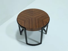 Industrial Walnut Round Side Table with Metal Legs Urban Contemporary Design