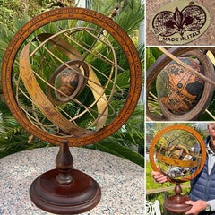 Rara sfera armillare tolemaica italiana d’epoca, anni ’20, globo celeste dorato
