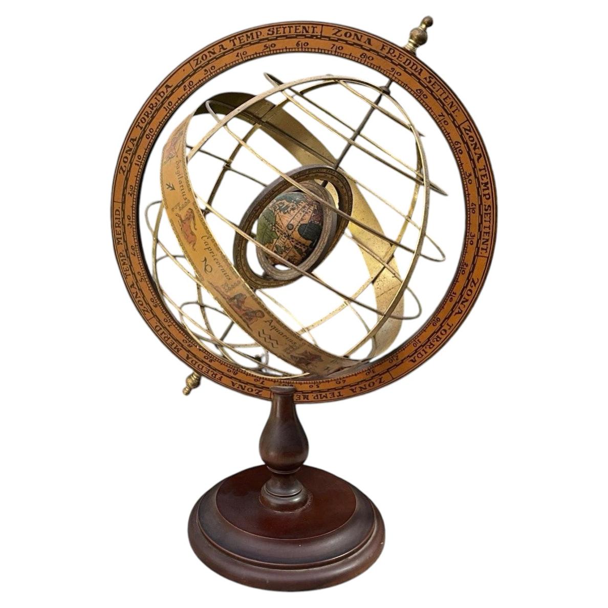 Rare Antique Italian Ptolemaic Armillary Sphere 1920s Gilded Celestial Globe
