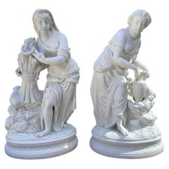 Rare Antique Parian Ruth & Rebecca Figurines ca. 1880 Biblical Pair London