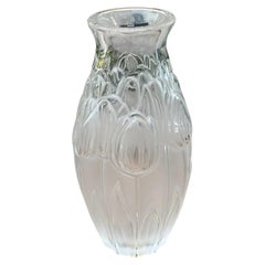 Rare Lalique Tulips Crystal Vase 1998 Signed Opaque Satin Finish France