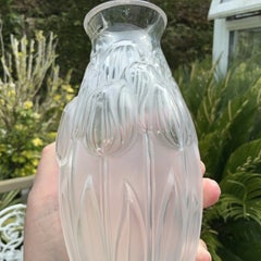 Rare Lalique Tulips Crystal Vase 1998 Signed Opaque Satin Finish France