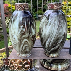Rare Pair of Antique Loetz “Marmorisierte” Green Marbled Glass Vases, c. 1880