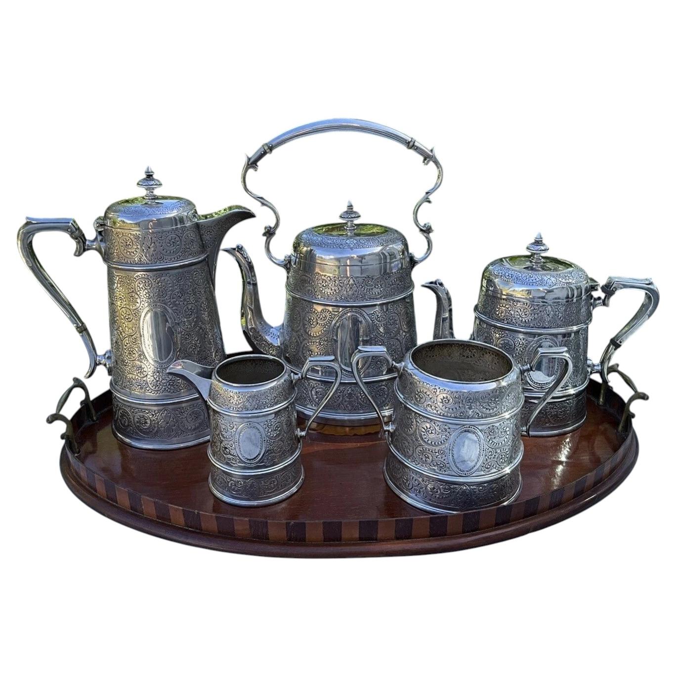 Antique Victorian 5-Piece EPNS Tea & Coffee Service by Johnson & Co c. 1879–1899 For Sale