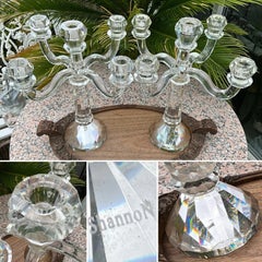 Pair of Shannon Crystal Ireland 5 Branch Faceted Candelabra 14" Signed