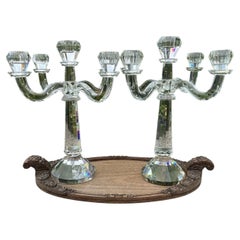Pair of Shannon Crystal Ireland 5 Branch Faceted Candelabra 14" Signed