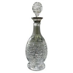 Thomas Webb Sheraton Footed Decanter with Silver Collar by Harrods, London 1973