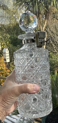 Victorian Betjemann Lock Silver-Plated Hobnail Cut-Glass Spirit Decanter c.1890