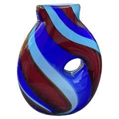 Mid Century 1960s Italian Murano Art Glass Striped Vase