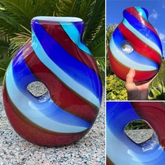 Mid Century 1960s Italian Murano Art Glass Striped Vase