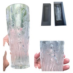 Lalique Crystal Elfes Elves Vase Bluebells Fairies Signed Boxed 7.5in