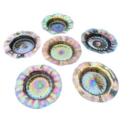 Six Salviati Murano Zanfirico Iridescent Glass Dessert Plates, c. Early 20th C