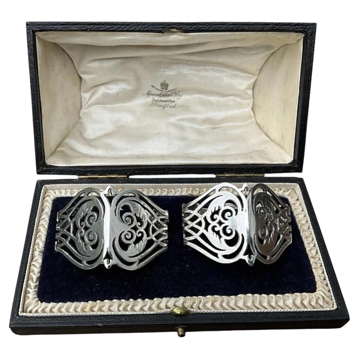 Rare Edwardian 1908 Solid Silver Napkin Rings Manoah Rhodes Boxed