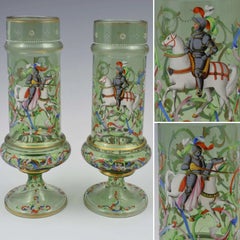 Pair of Antique Bohemian Green Glass Vessels Attributed to Meyr’s Neffe, c. 1890