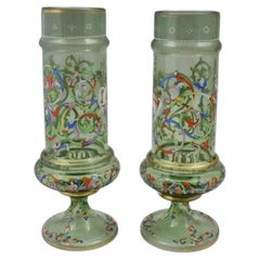 Pair of Antique Bohemian Green Glass Vessels Attributed to Meyr’s Neffe, c. 1890