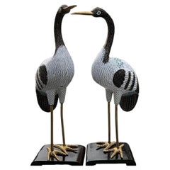 Chinese Cloisonné Red-Crowned Cranes with Original Hardwood Stand ca. 1900