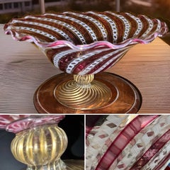 Murano Vivarini Zanfirico Latticino Centrepiece Bowl with Ruby Canes & 24K Gold