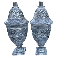 Pair of Georgian Anglo-Irish Cut-Glass Lidded Urns, Attributed to Waterford 1820