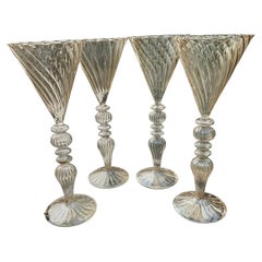 Pair of Cenedese Murano Golden Wrythen Champagne Wine Glasses 10.5"