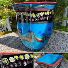 Rare ca. 1970 Murano Millefiori Hand Blown Art Glass Vase Italy 10"
