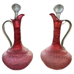 Rare Pair Antique c.1890 Loetz “Rosa Chine” Claret Jugs Ewers