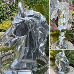 Large 20” Polished Cast Aluminium Horse Head Bust Sculpture